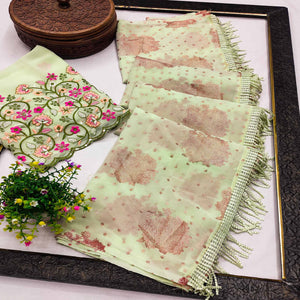Green Floral Printed Georgette Saree