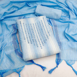 Blue Embroidered Pure Cotton Dress Material