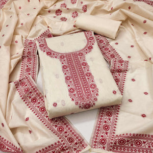 Off White Woven Pure Cotton Dress Material