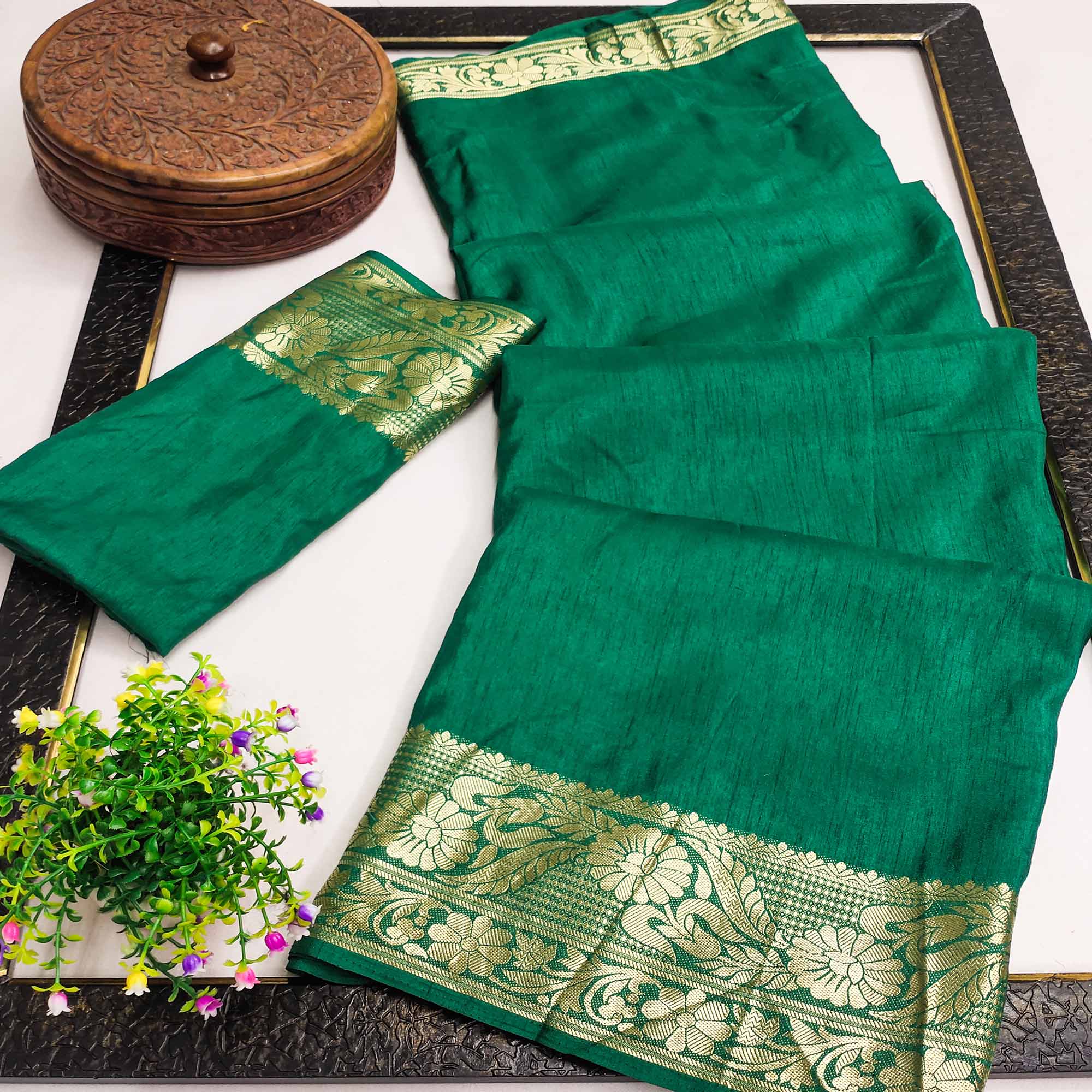 Green Woven Art Silk Saree