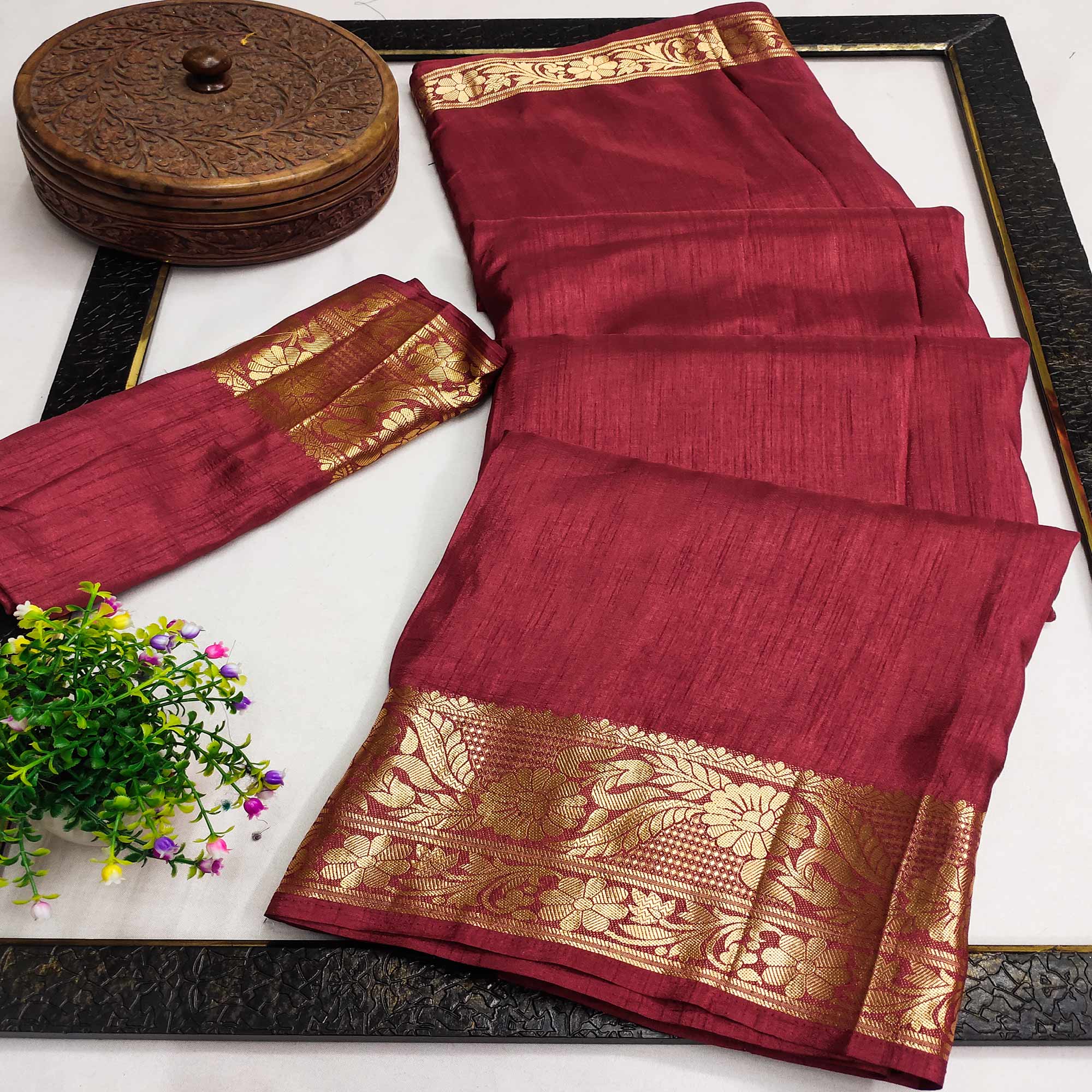 Maroon Woven Art Silk Saree