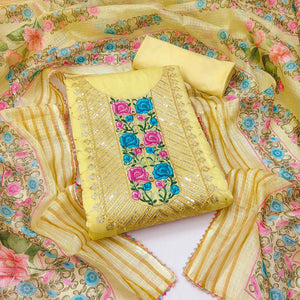 Yellow Embroidered Chanderi Dress Material