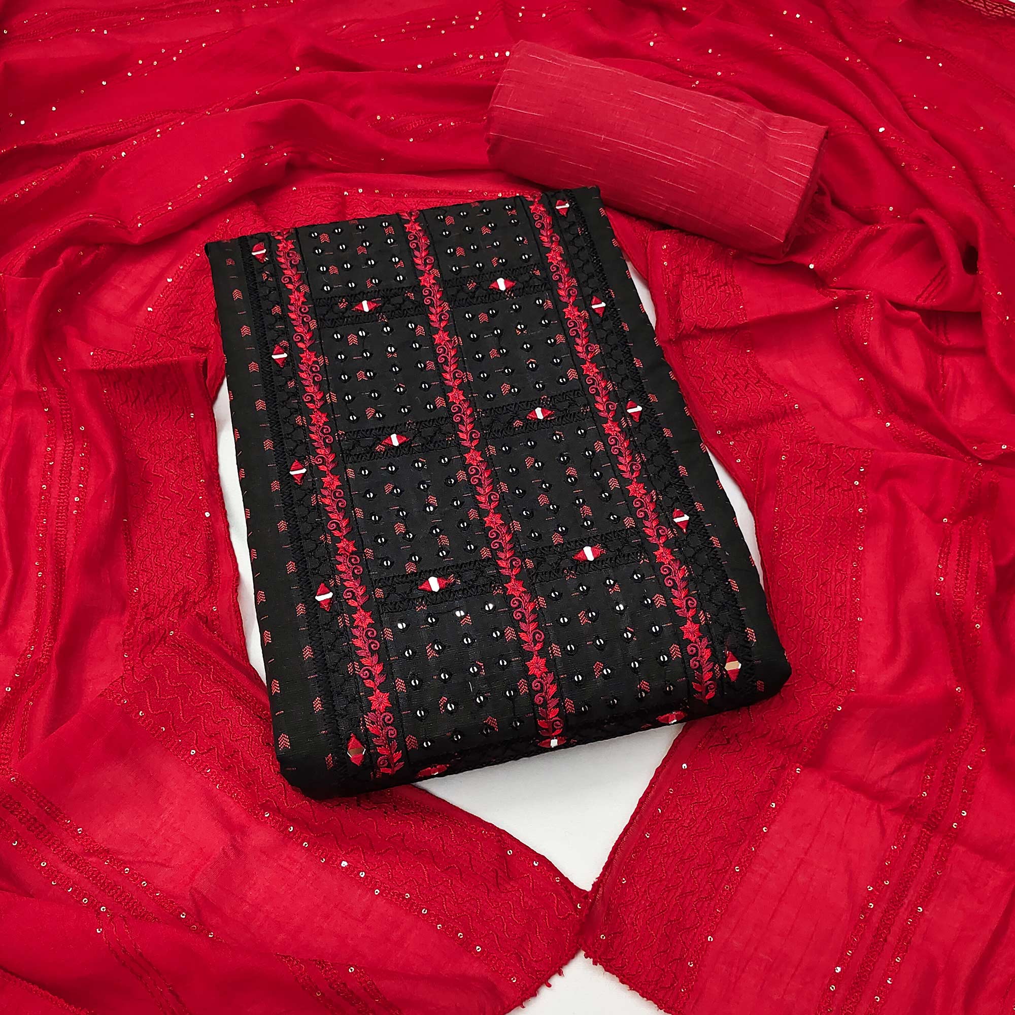 Black Woven Pure Cotton Dress Material