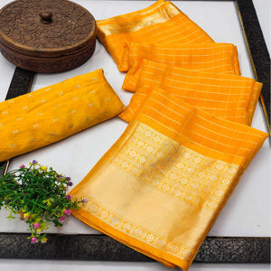 Yellow Woven Chiffon Saree