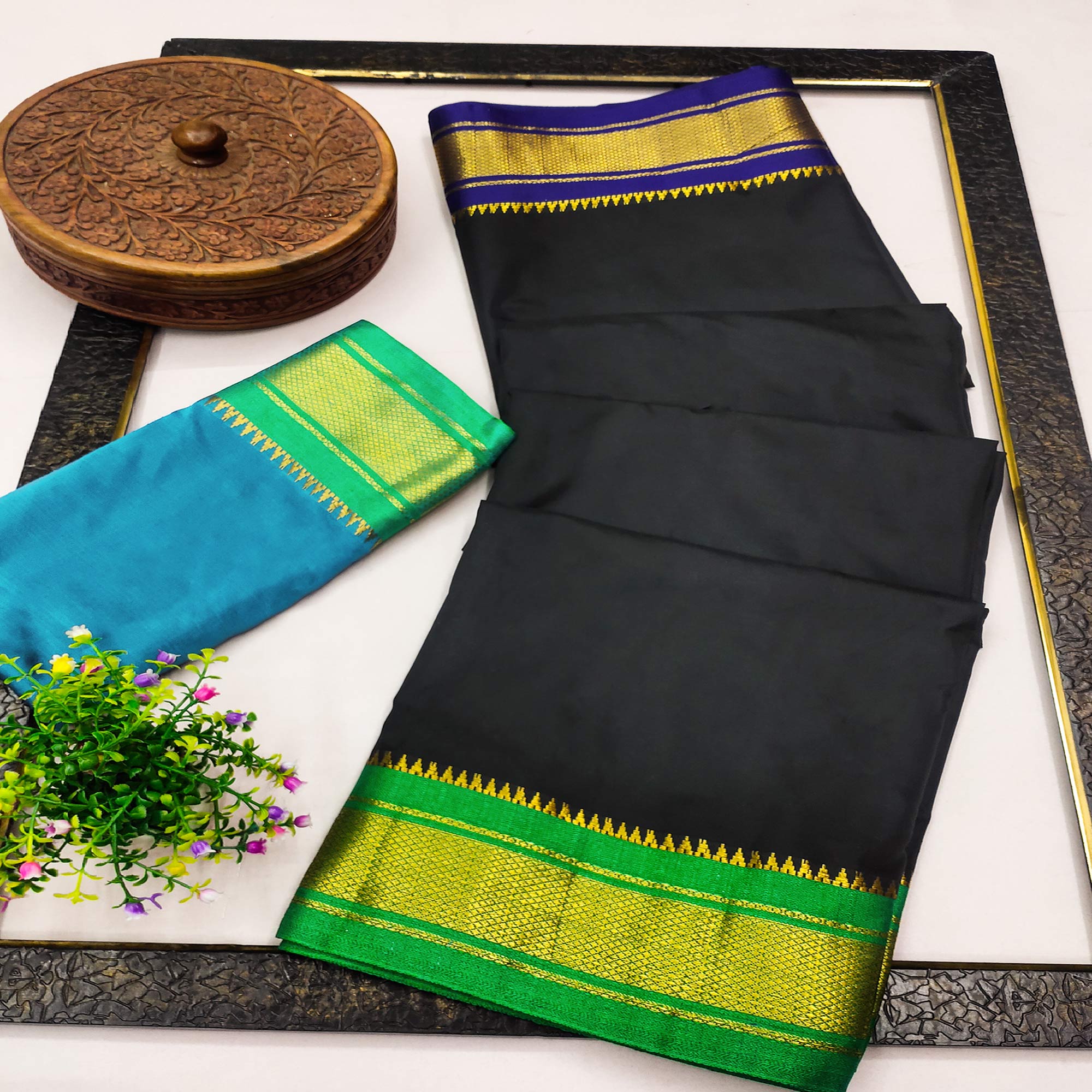 Black & Blue Woven Art Silk Saree