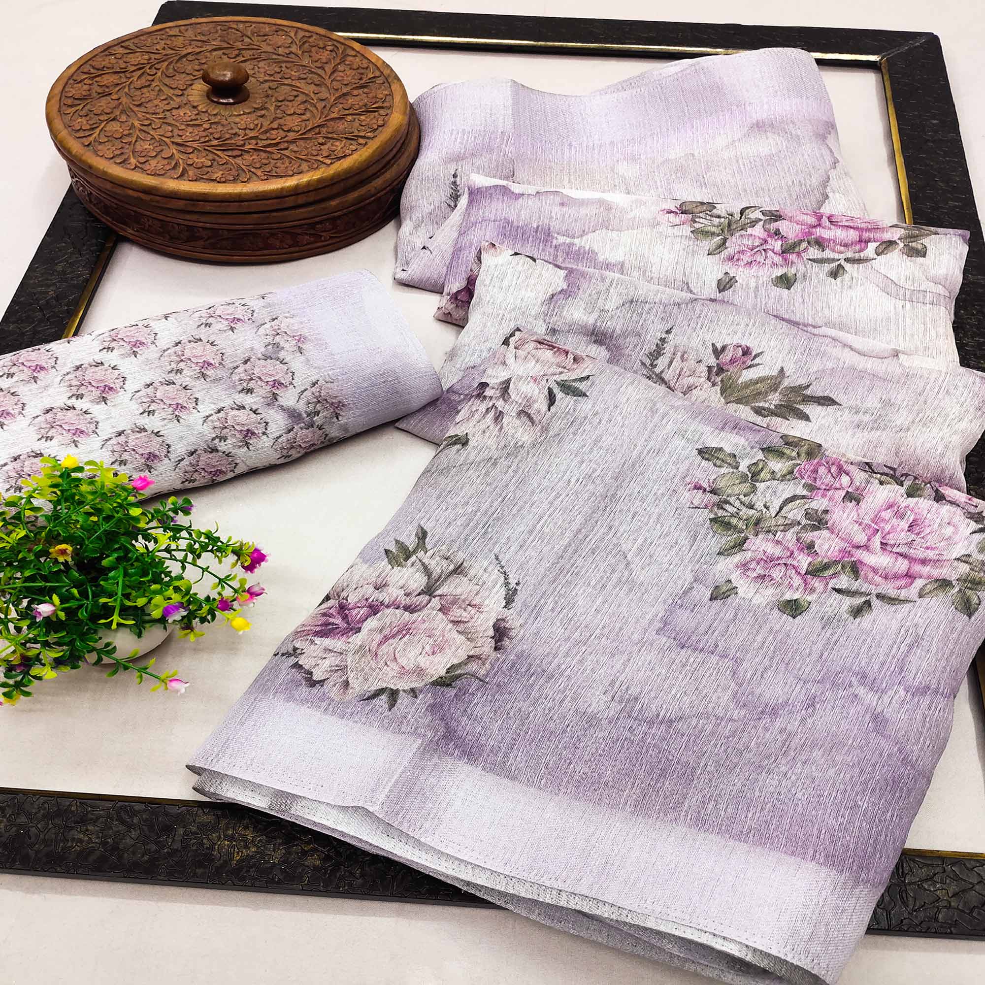 Purple Digital Floral Printed Art Silk Saree