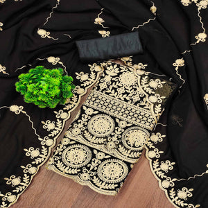 Black Floral Embroidered Georgette Dress Material