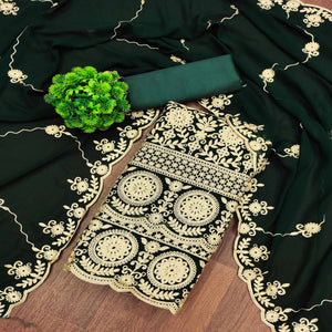 Green Floral Embroidered Georgette Dress Material