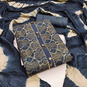 Blue Bandhani Printed Viscose Dress Material