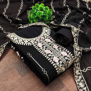 Black Embroidered Georgette Dress Material