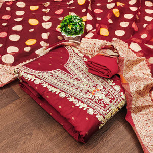 Maroon Butti With Embroidered Chanderi Dress Material