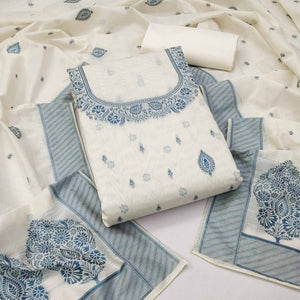 Off White Woven Pure Cotton Dress Material