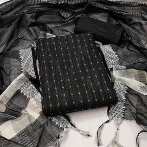 Black Woven Pure Cotton Dress Material