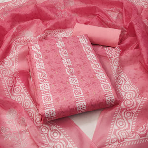 Pink Floral Printed Chanderi Dress Material