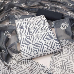 Grey Geometric Printed Pure Cotton Dress Material