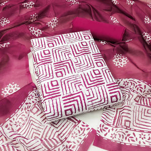 Pink Geometric Printed Pure Cotton Dress Material