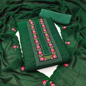 Green Embroidered Vichitra Silk Dress Material