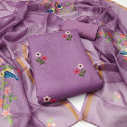 Purple Floral Embroidered Kota Doria Dress Material