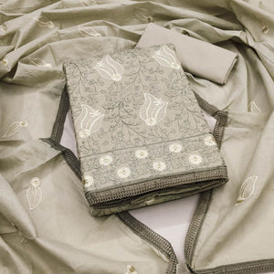 Beige Floral Embroidered Pure Cotton Dress Material