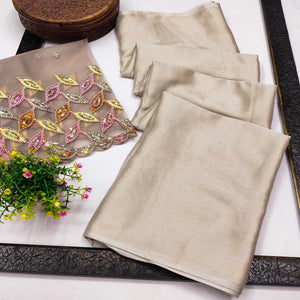 Beige Solid Chiffon Saree