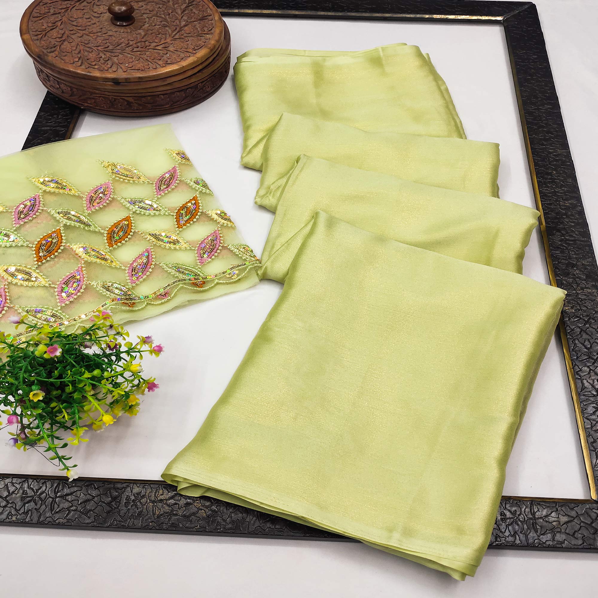 Green Solid Chiffon Saree
