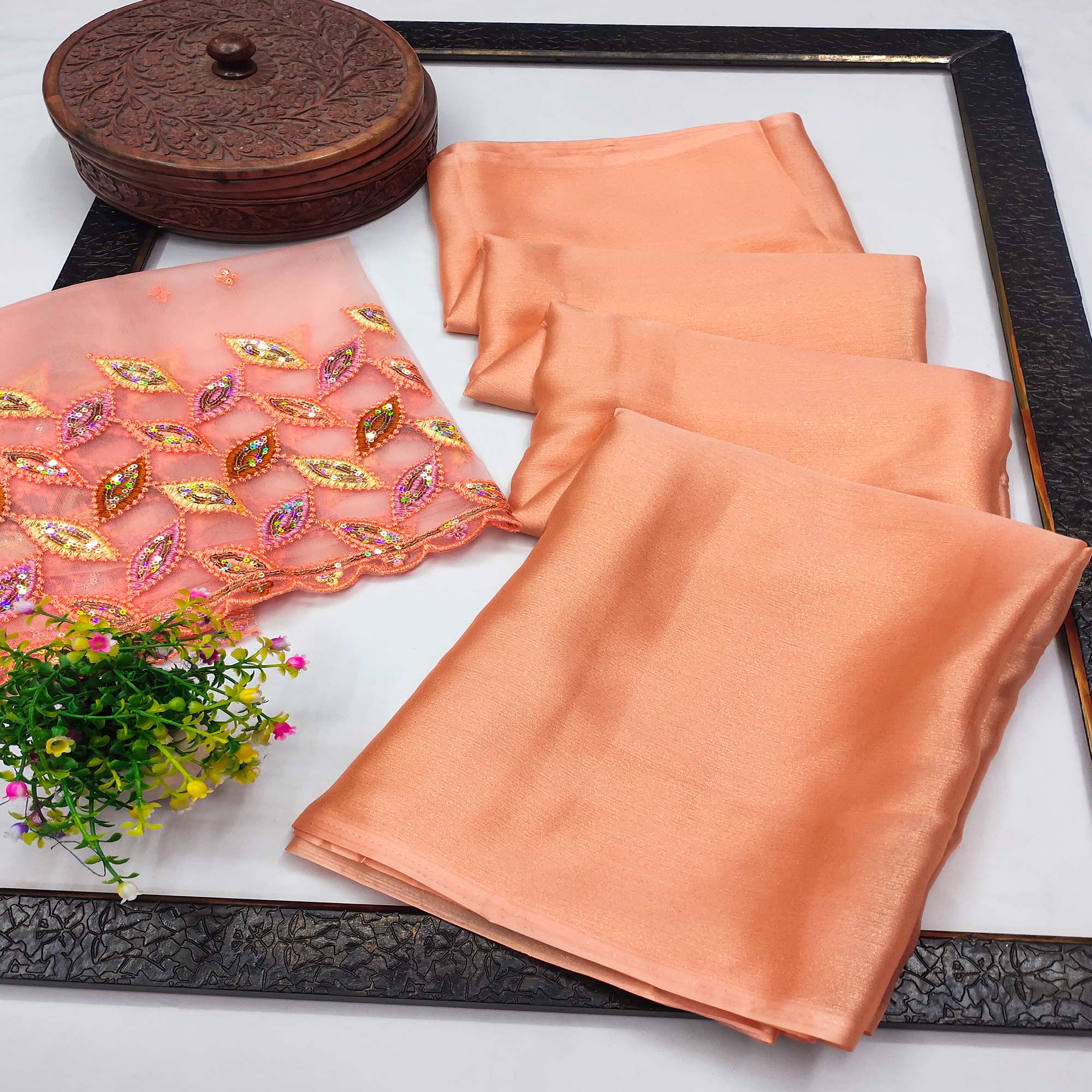 Orange Solid Chiffon Saree