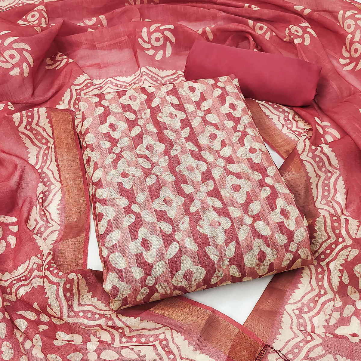 Included product 1: Pink Printed Pure Cotton Dress Material (RAJT-7402-PINK) - original product photograph