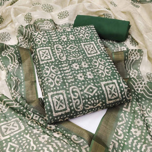 Green Printed Pure Cotton Dress Material
