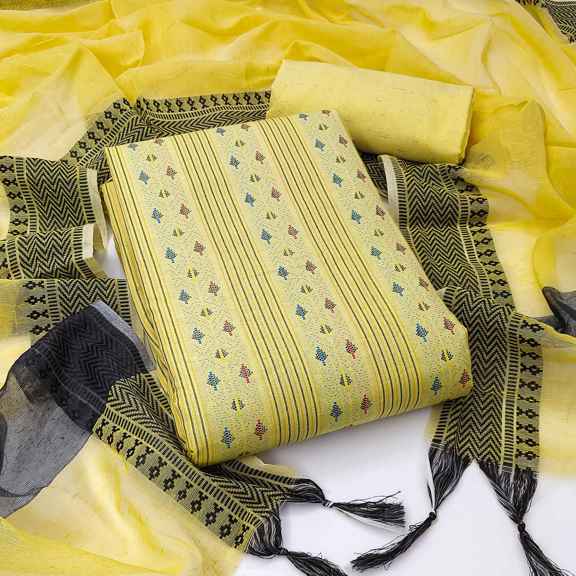 Yellow Woven Pure Cotton Dress Material