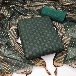 Green Woven Pure Cotton Dress Material