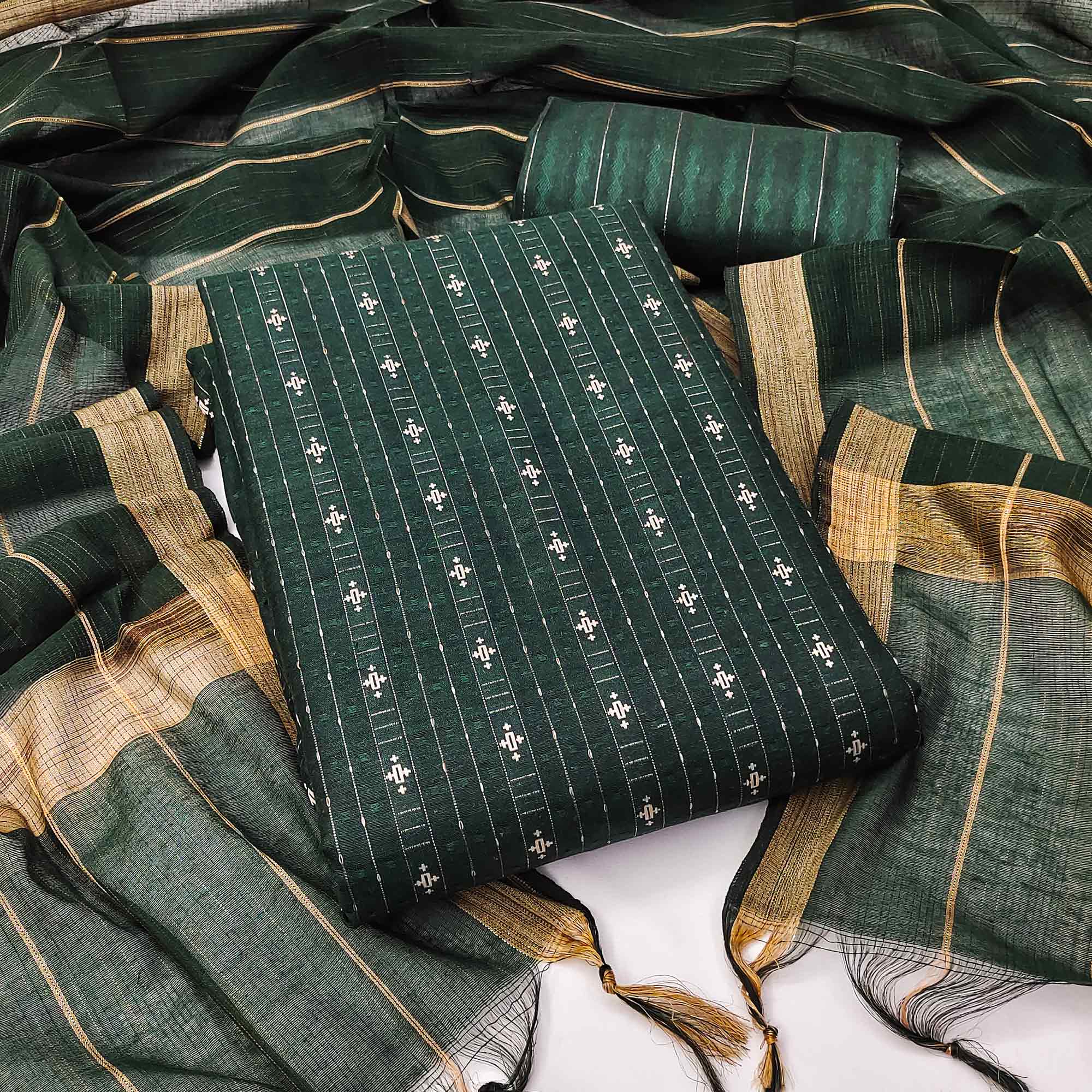 Green Woven Pure Cotton Dress Material