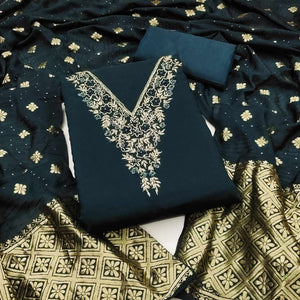 Teal Green Beads Embroidered Viscose Dress Material