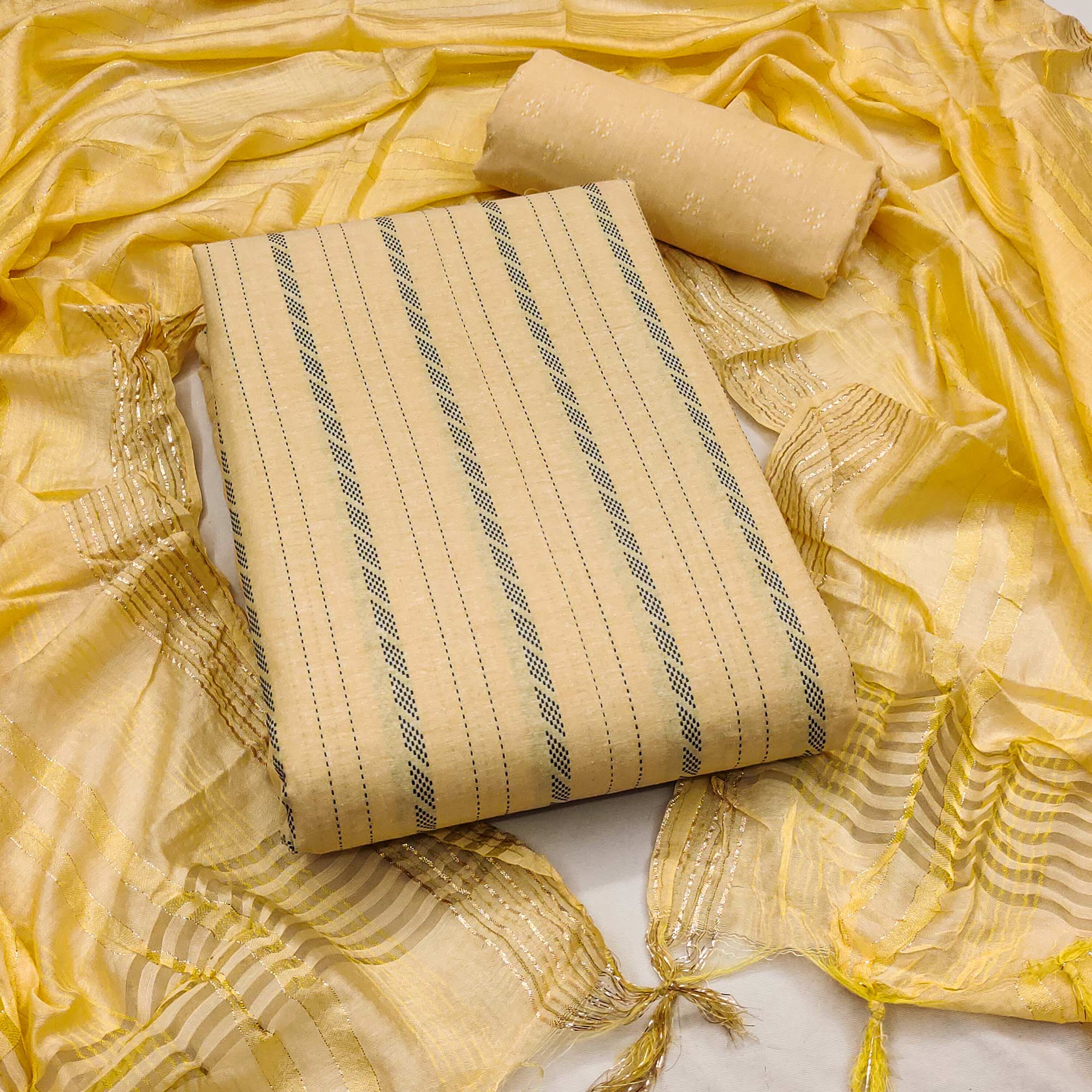 Yellow Woven Pure Cotton Dress Material