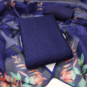 Blue Embroidered Kota Doria Dress Material