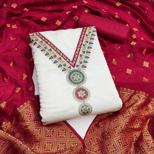 White Embroidered Viscose Dress Material
