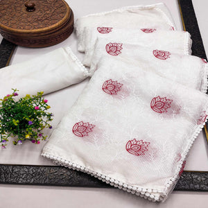 White Floral Embroidered Kota Doria Saree