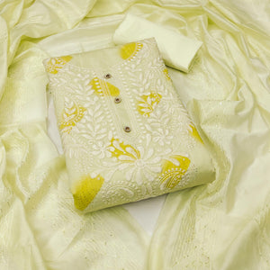 Light Yellow Embroidered Chanderi Dress Material