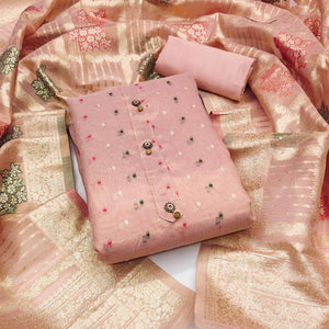 Peach Zari Weaving Banarasi Silk Dress Material