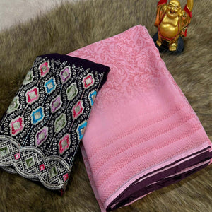 Pink Floral Printed Georgette Saree