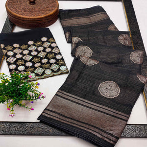Black Foil Printed Georgette Saree