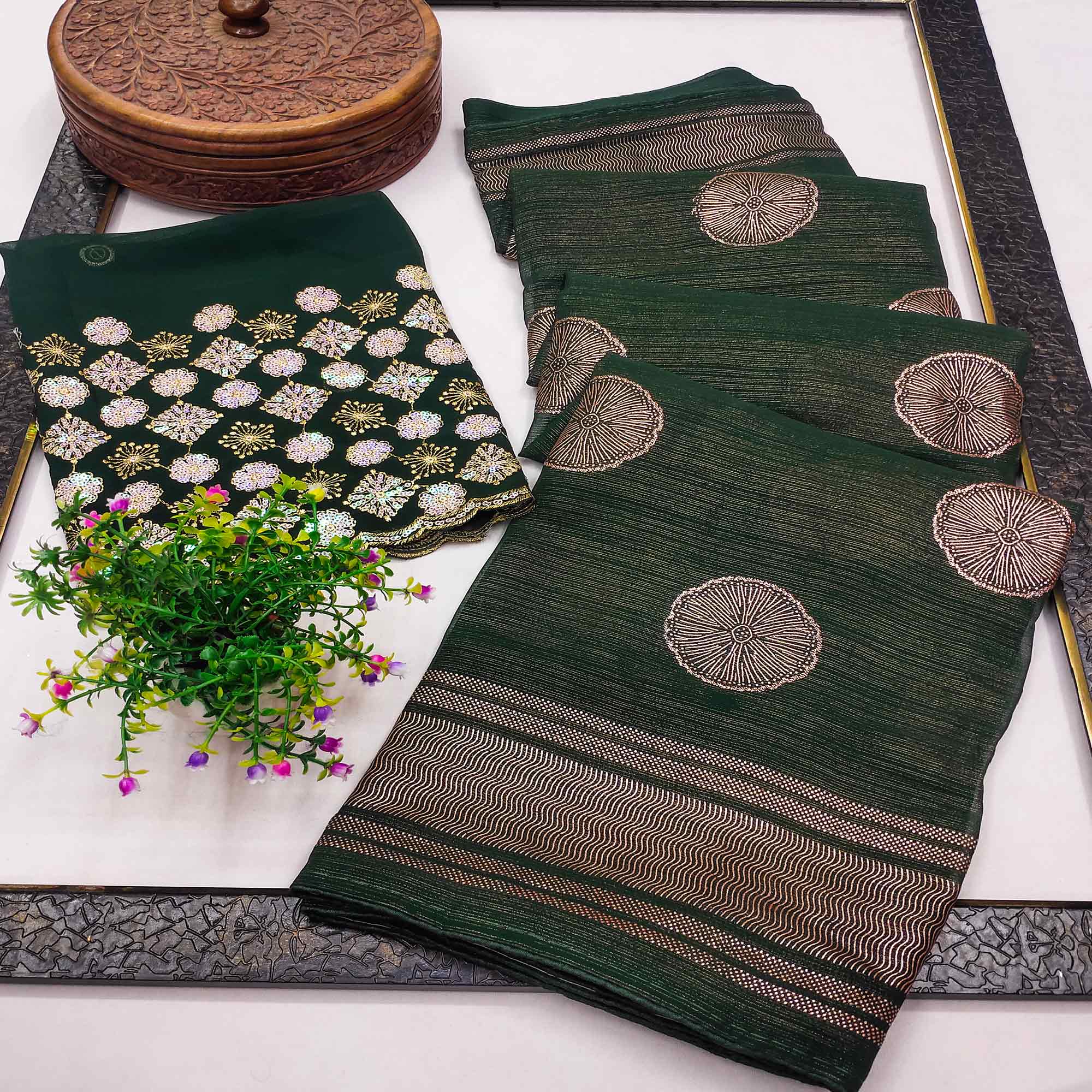 Green Foil Printed Georgette Saree