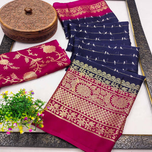 Navy Blue Floral Printed Georgette Saree