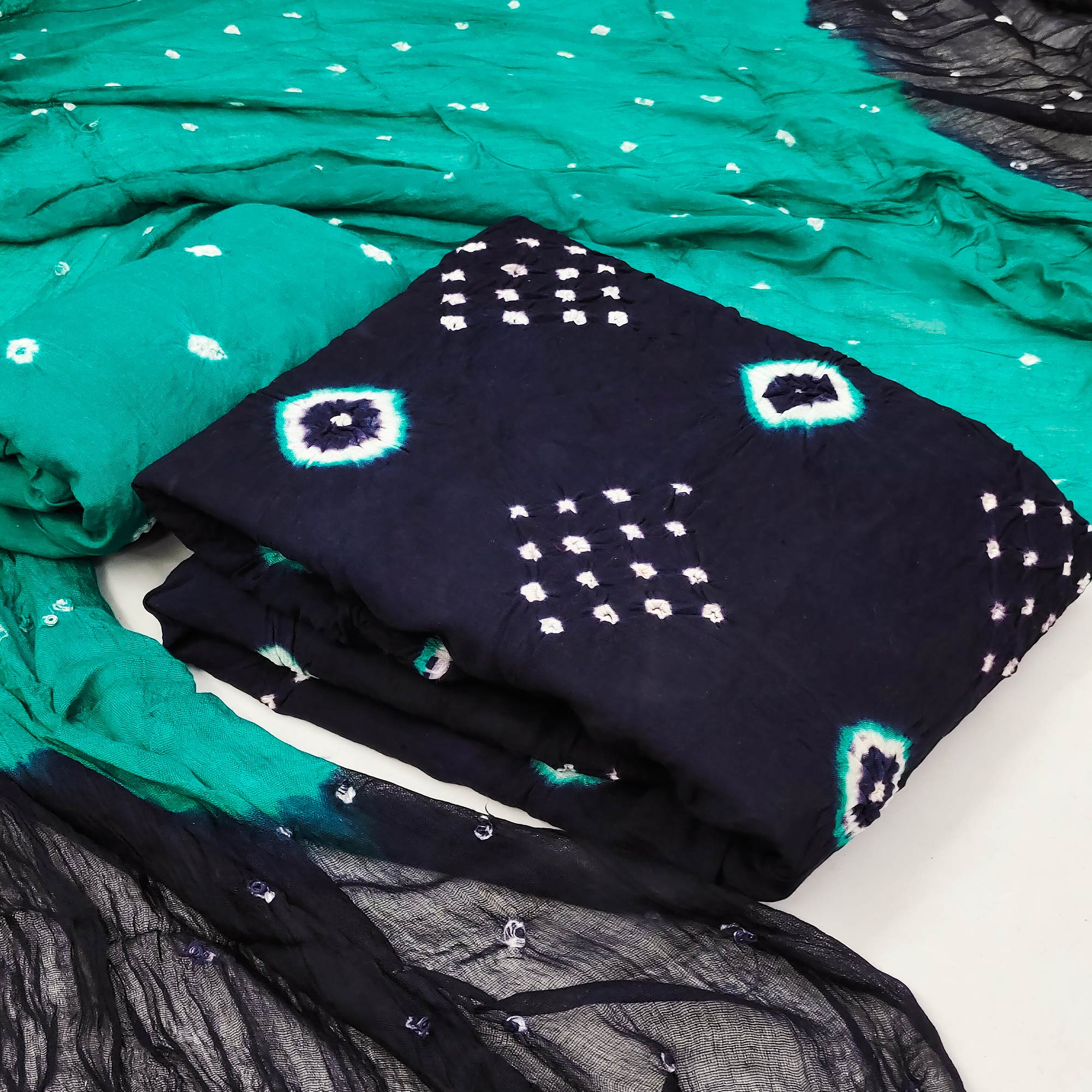 Blue & Turquoise Tie & Dye Printed Rayon Dress Material