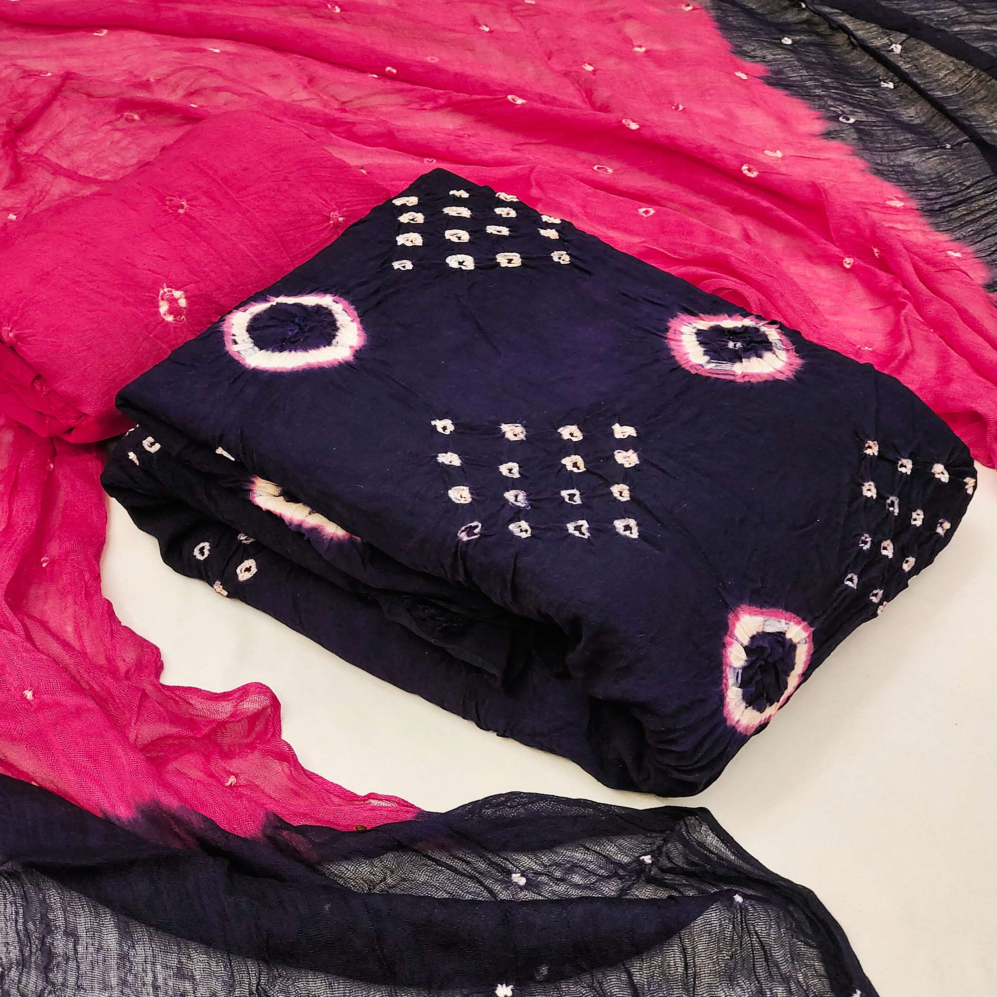 Blue & Pink Tie & Dye Printed Rayon Dress Material