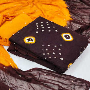 Dark Brown Tie & Dye Printed Rayon Dress Material