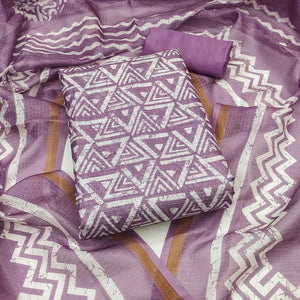 Lavender Geometric Printed Kota Doria Dress Material