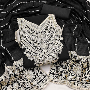 Black Floral Embroidered Georgette Dress Material