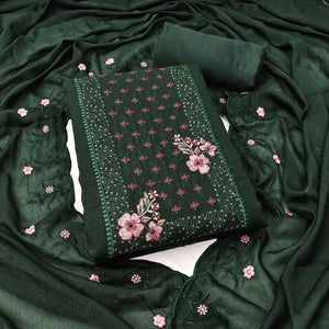 Designer Green Georgette Fabric with Intricate Floral Embroidery