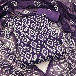 Blue Chanderi Silk Dress Material With Traditional Batik Prints