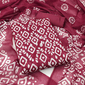 Pink Chanderi Silk Dress Material With Traditional Batik Prints